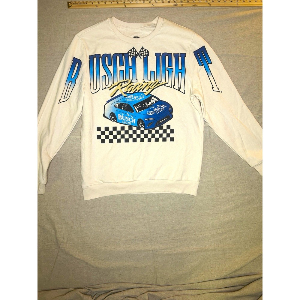 Hybrid Apparel Busch Light Nascar Racing Graphic Pullover Sweatshirt White M